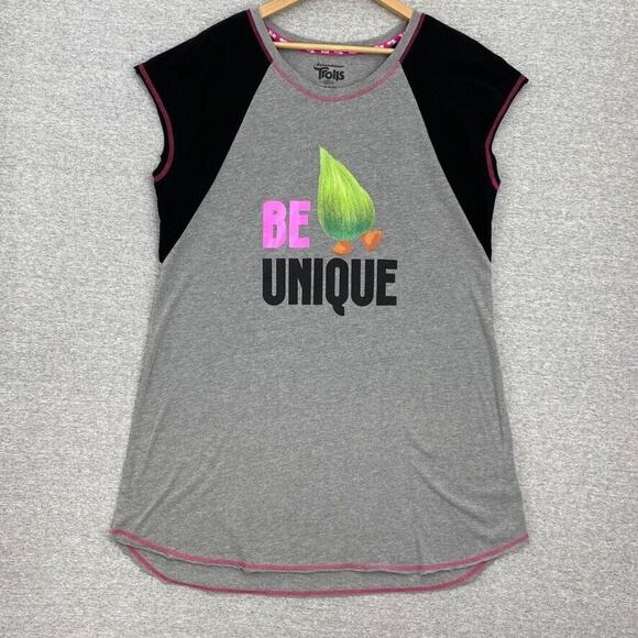 Dream Works Trolls Nightgown Womens Large XL Gray Sleep Shirt Be Unique Movie - Picture 1 of 13